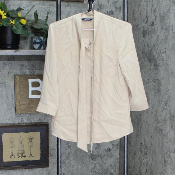 Lands' End 3/4 Sleeve Tie Front Blouse 503277-Sample 2 Tall Opulent Pearl Brown - Picture 1 of 5